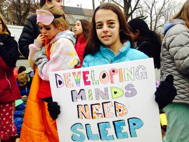 A MCPS student participates in the “Save our Sleep” protest outside of the Carver Educational Services Center Feb. 9.
