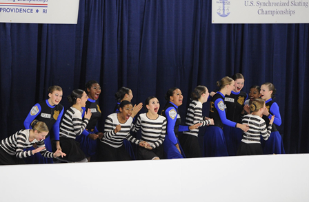 Senior WeiAnne Reidy and teammates celebrate after winning their first national championship title at the 2015 U.S. Synchronized Skating Championship