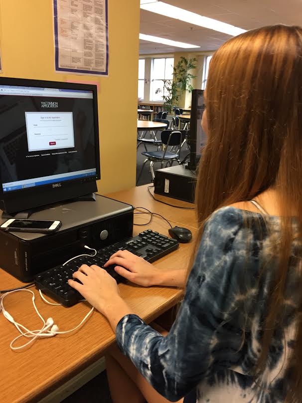 Senior Brittney Burwell logs into her Common Application account.