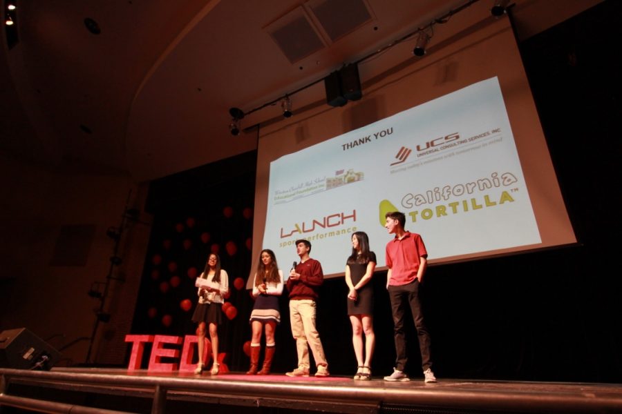 The officers of the Think Big club give their thanks to the audience at the end of the 2016 TEDxCHS.