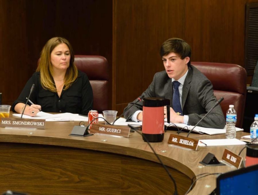 Eric Guerci attends a board meeting during his first term as SMOB this past year.