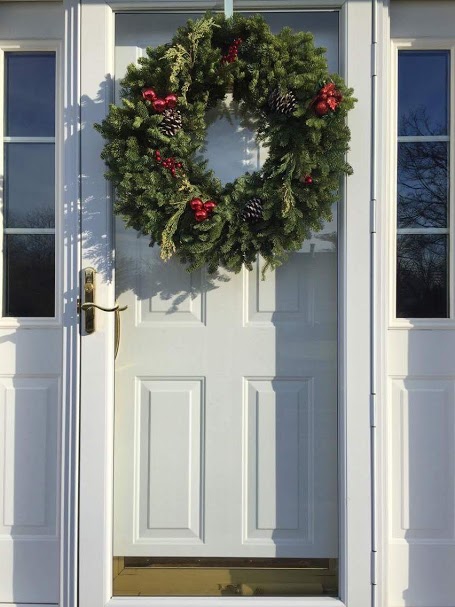 A wreath is pictured on the door of a house in Potomac, Maryland.