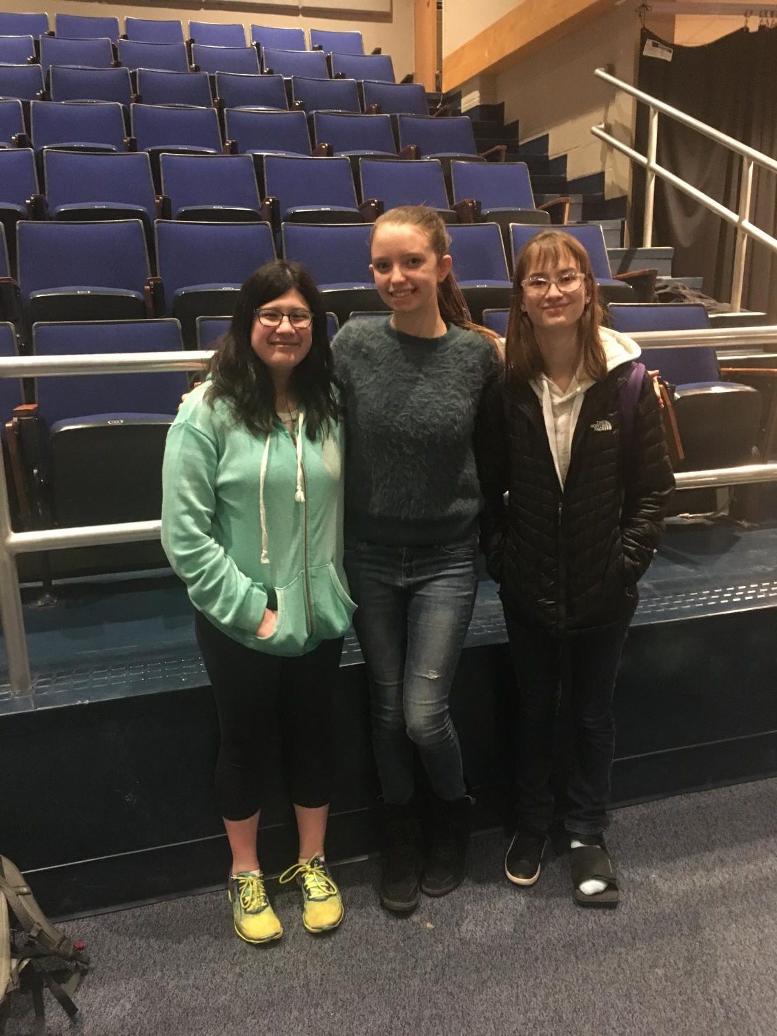 Caitlyn Jennings, Maya Simon, and Kiley Greiner (the officers of the new THRIVE club) after the club's first meditation, held by sponsor Makeyda Soriano.
