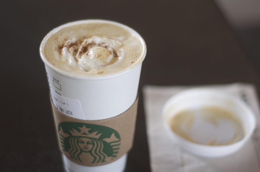 
The infamous PSL from Starbucks shown to be seasonal with a dash of cinnamon on top of the drink.