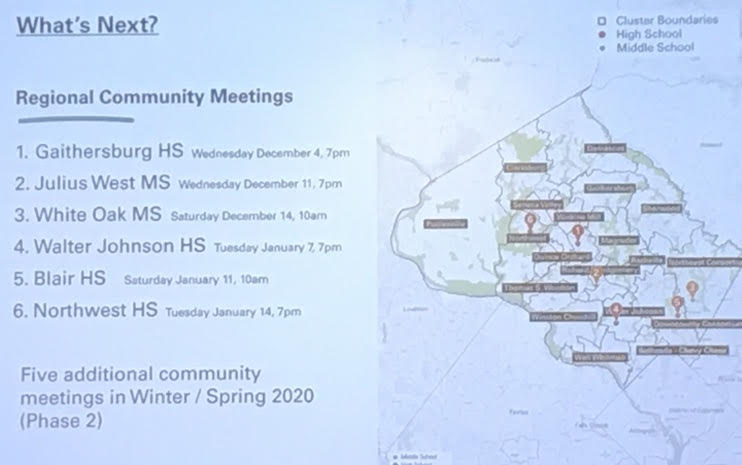 At the Nov. 18 public hearing at Calver Educational Services Center, the Board of Education gave a short presentation. This included a reminder of future regional community meetings that anyone is allowed to attend. 
