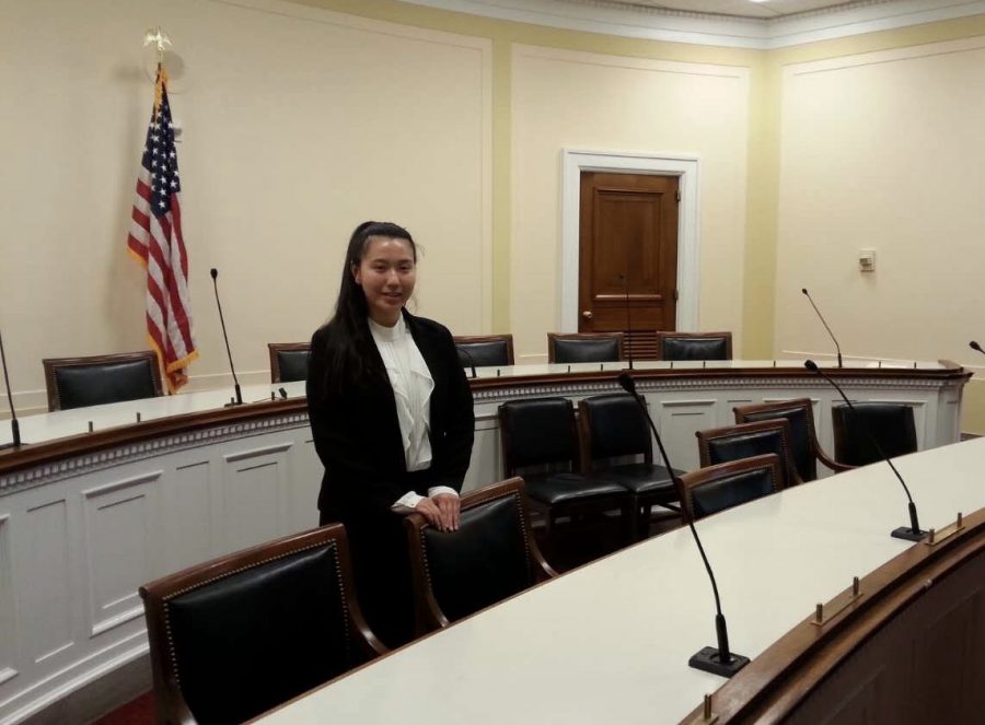 Ellen Zhang waits patiently to speak with congressmen Jamie Raskin regarding gun control in order to get his take on the issue. 