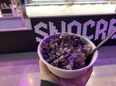 One of the items on the SnoCream menu is Cookies and Cream. SnoCream is located in Pike and Rose. 