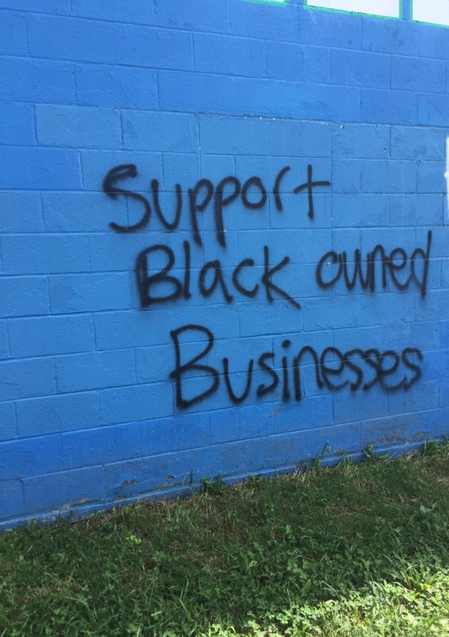 Support+Black+owned+bussinesses+was+spray-painted+on+a+building+at+the+track+at+Winston+Churchill+High+School+in+Potomac%2C+MD+on+Septmeber+5%2C+2020.