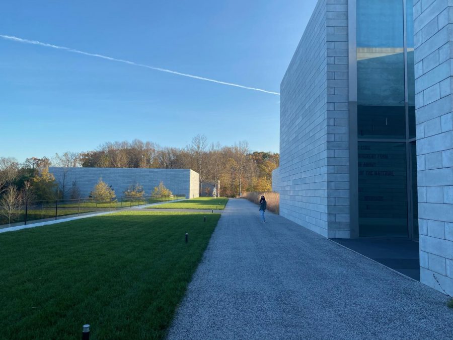WCHS senior Holly Shimabukuro stands outside of the entrance to the Pavilions building complex at the Glenstone art museum. The buildings hold most of Glenstone’s indoor artworks and installations, and has become the de-facto centerpiece of the mixed indoor-outdoor museum. 