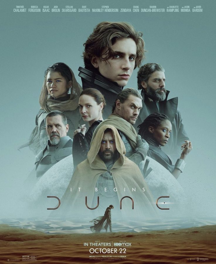This+Dune+photo+cover+displays+the+leading+actors+in+the+movie.+The+film+is+starring+Timothee+Chalamet%2C+Rebecca+Ferguson%2C+Oscar+Isaac%2C+and+many+others+and+was+released+on+October+22nd.