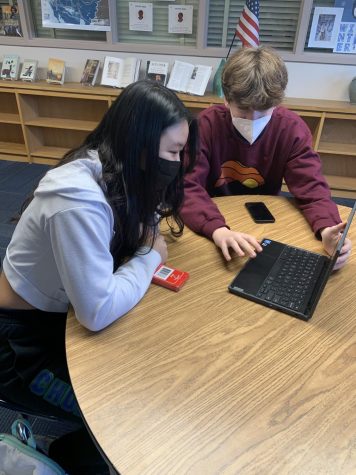 New classes for semester two means new assignements. WCHS freshmen Zander Greenspun and Olivia Song work on a group project together.