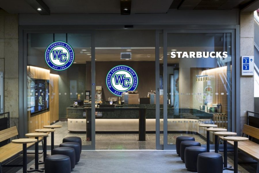 This rendering of the new Starbucks that will replace the attendance office features many WCHS ensignias to promote bulldog pride.