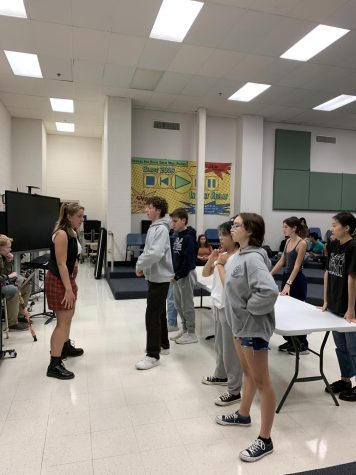 Choreographers Ian Rubin and Aliya Primich lead dance rehearsal in the chorus room with the cast members playing the main children in Matlida in preparation for the performances this November.