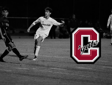 WCHS senior Rory Brookhart during a soccer game, with the Colgate logo showing his commitment.