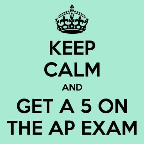 A “Keep Calm and Get a 5 on the AP Exam” poster meant to encourage AP Exam Prep Club members to succeed.