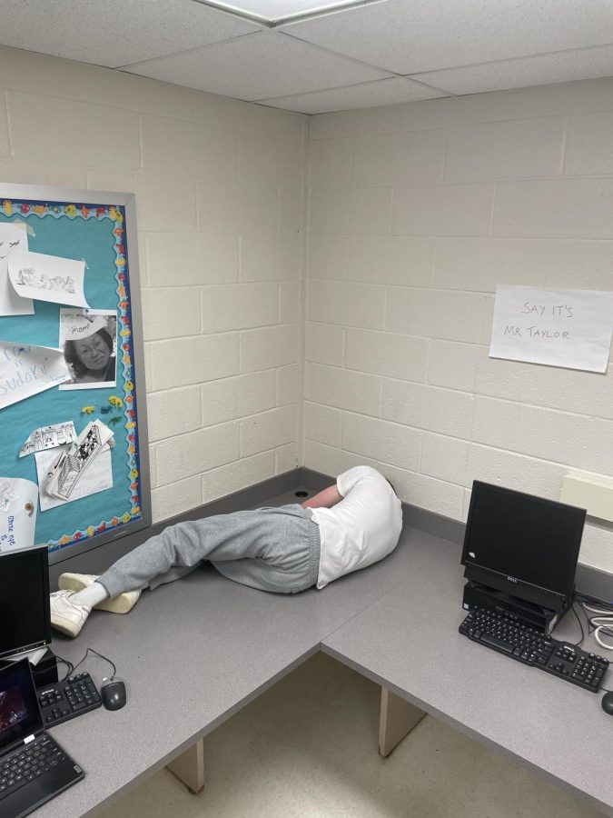 WCHS senior Jack Gans takes a nap in his sixth period class because he did not take a Mental Health Day.