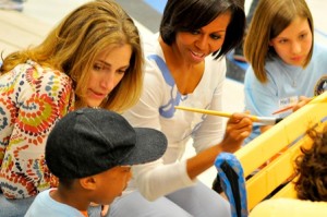 Goslins works in schools in high poverty areas alongside First Lady Michelle Obama to increase funding for the arts.