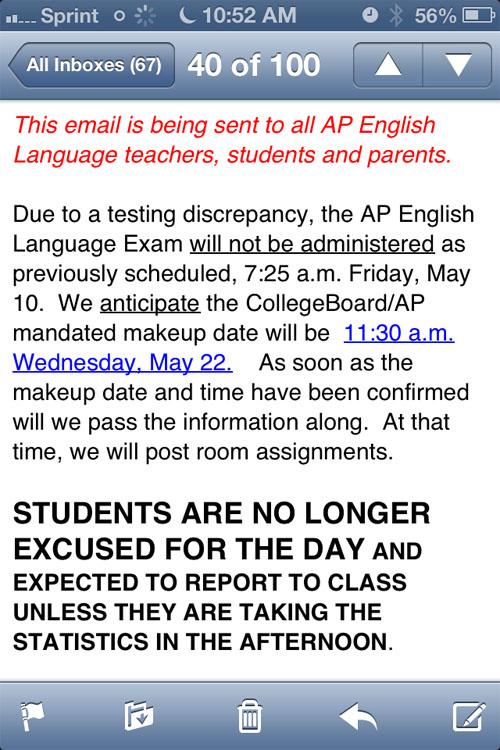 AP Language exam postponed last-minute due to testing discrepancy