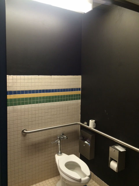 The walls of the mens and womens bathrooms next to the second floor staff lounge were painted black.
