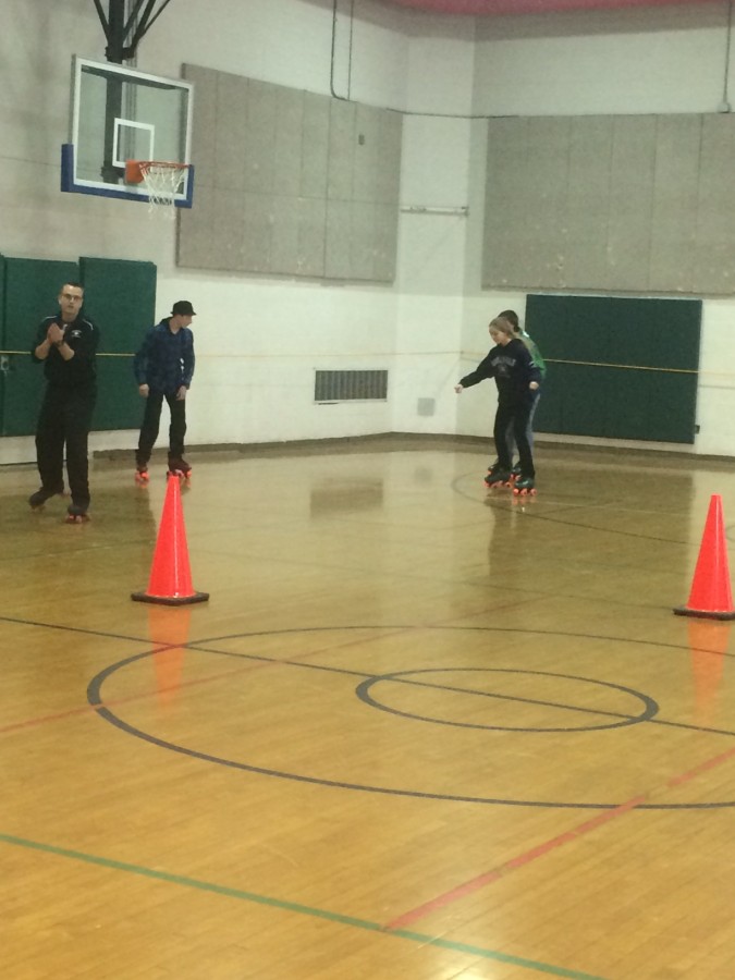 CHS students try out the intramural roller skating program during lunch.