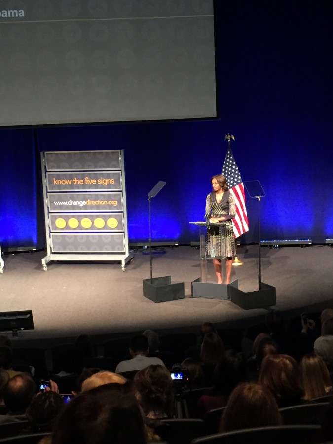 First Lady Michelle Obama speaks about mental health at the Newseum March 5.