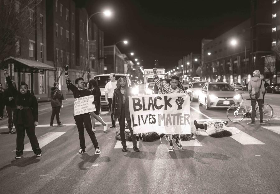 College students protest unfair treatment of black students after a video was released showing fraternity members performing a racist chant.