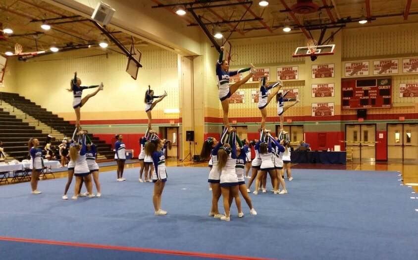 During competitions, cheerleaders perform stunts that include lifting people up, flying through the air and contorting their bodies. 