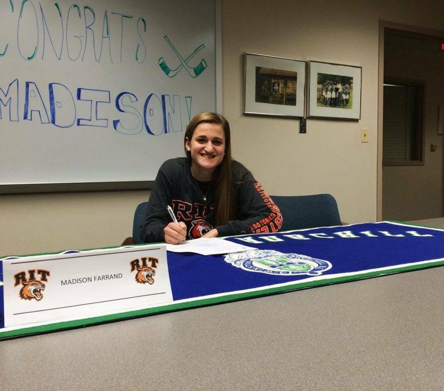 Senior Madison Farrand signs to play womens ice hockey for RIT.