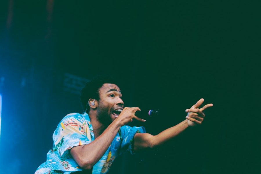 Childish Gambino performing at Lollapalloza 2014.
