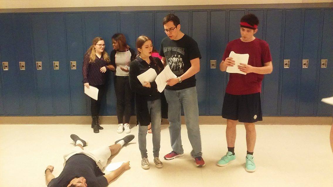 CHS students rehearse Remington Steele’s scene that he wrote himself, a comedy about a bumbling detective.