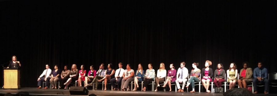 Luana Zimmerman introduces the 21 admission officers who came to visit CHS for Maryland College Night.
