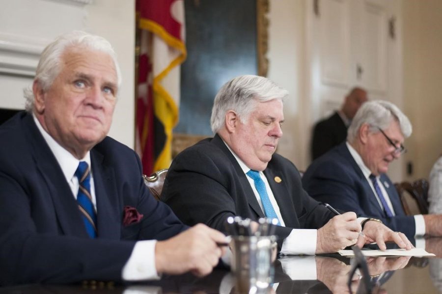 Photos of MD governer Larry Hogan. Hogan signed the new bill for free MD community colleges to be implemented in 2019.
