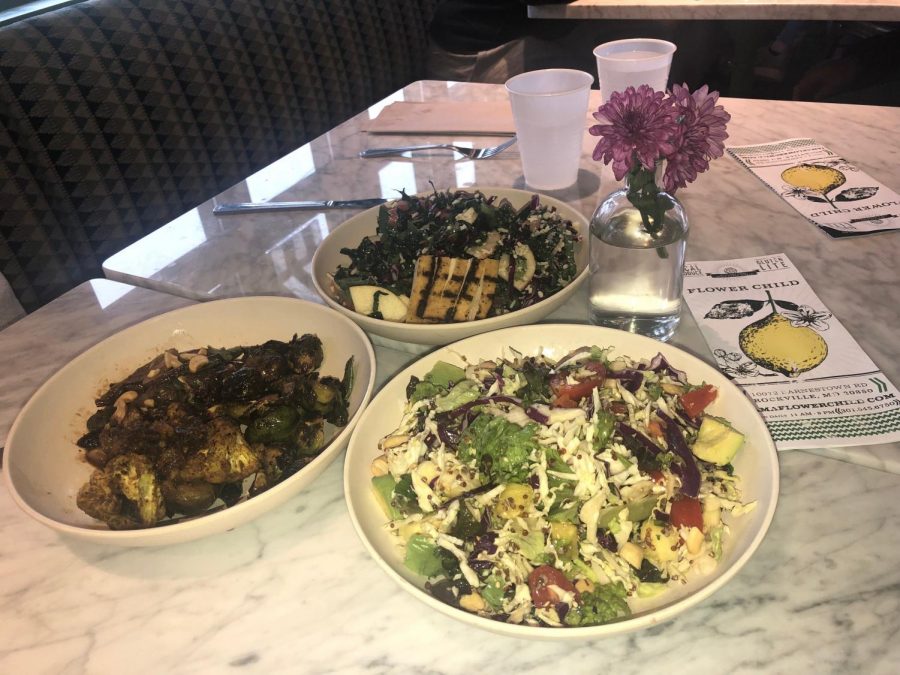Pictured+are+the+Vietnamese+Crunch+Salad+%28butter+lettuce+substituted+for+romaine%29%2C+the+Organic+Kale+Salad+with+Tofu+and+a+plate+with+brussel+sprouts%2C+cauliflower+and+Japanese+eggplant.+