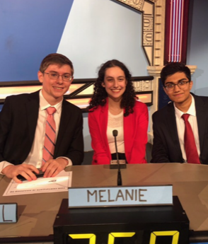 The three members of Churchill’s It’s Academic Team, Manu Sundar, Michael Kalin and Melanie Heller are in the photo. The photo depicts Manu, Michael and Melanie after they won the first round of It’s Academic, competing against Watkins Mill High School and Sherwood High School. 