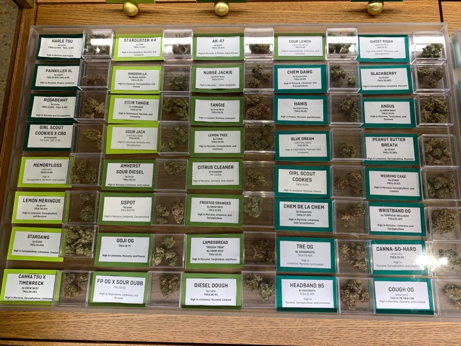 Liberty, a local medical cannabis dispensary in Rockville, displays samples of strains in their store. Each strain has a different purpose, whether medical or recreational.