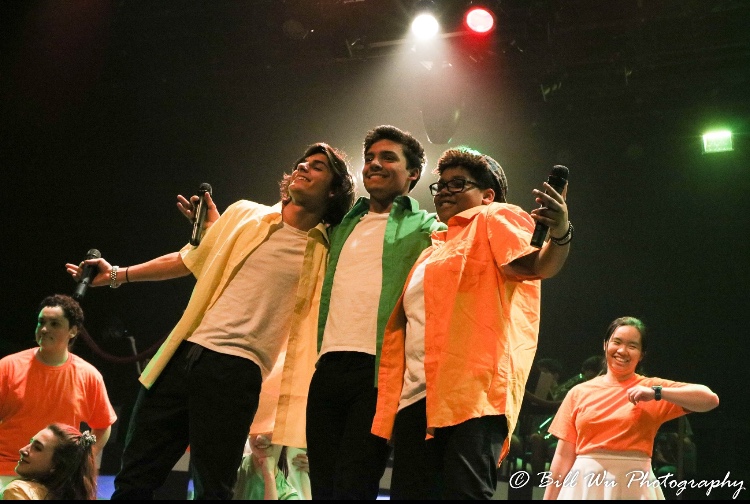 (Left to right) Juniors Marshall Harner and Merrick Willeford and senior Vinny Douglass perform “I’m A Believer” during last year’s Blast production.
