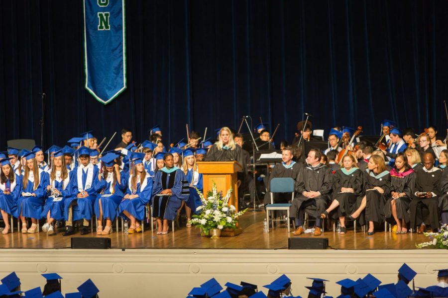 WCHS Principal Brandice Heckert addressing the WCHS Class of 2019 during their .graduation ceremony.