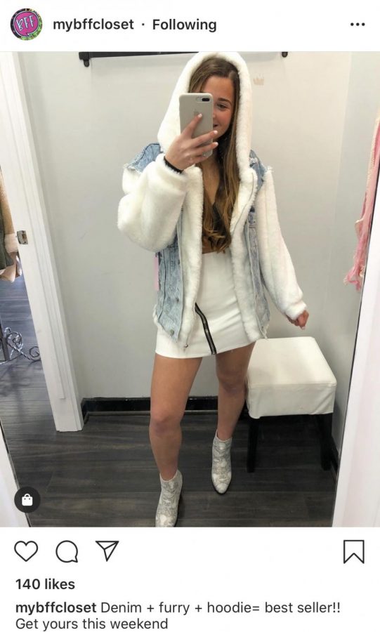 One of Sarah Genns responsibilies as a retail workers at My Best Friends Closet is to model the clothing for Instagram. This was a post from Nov. 3 promotting some of the stores newest winter styles.