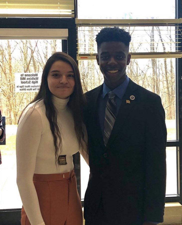 The final two candidates Vicky Kidder (left) and Nick Asante (right) pose after hearing their nomination for the SMOB general election. The pair are the final two who students will vote on for the position.