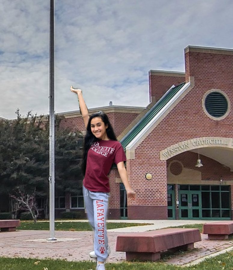 Senior Emma Chen poses in front of WCHS. The Class of 2020 was unable to physically show off their post-high school plans, like most classes normally do on May 1. 