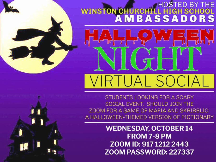 The WCHS Ambassadors have been creating graphics to advertise their virtual socials. This particular graphic advertised for the Halloween themed social on October 14th, which involved a game of Mafia and Skribbl.io.