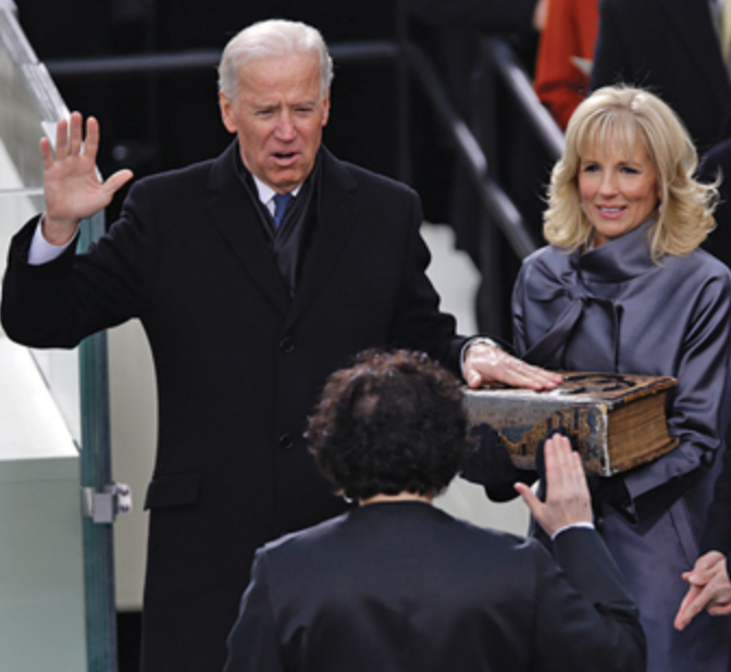 Joe Biden gets inaugurated in 2008. This is the second time that Joe Biden will be sworn into power.