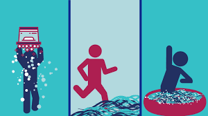 A graphic from CCAN’s plunge website displays the three suggested ways that plungers can participate at home or locally: doing an ice bucket challenge, running into a local body of water like a creek, or jumping into a kiddie pool or bath tub at home.