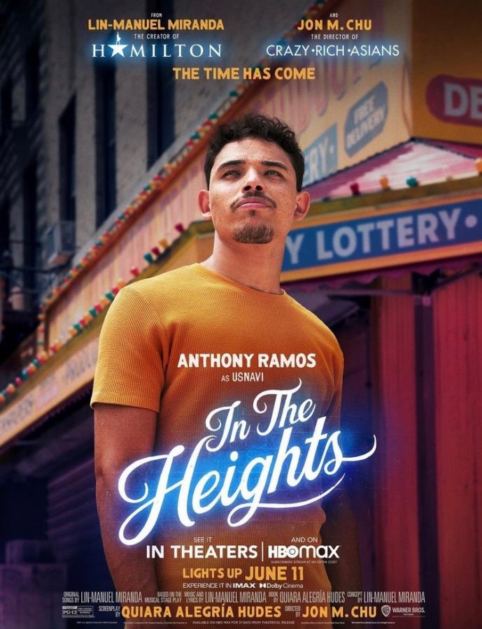 One of the movie posters for In The Heights featuring Anthony Ramos, previously known for his role in the Broadway musical Hamilton. The film adaptation of the Tony award winning musical will come out on June 11 in theaters and on HBO Max.