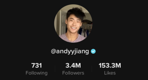 A screenshot of Andy Jiangs TikTok account with about three and a half million followers. Jiang was only a senior at WCHS when his rise in fame started.
