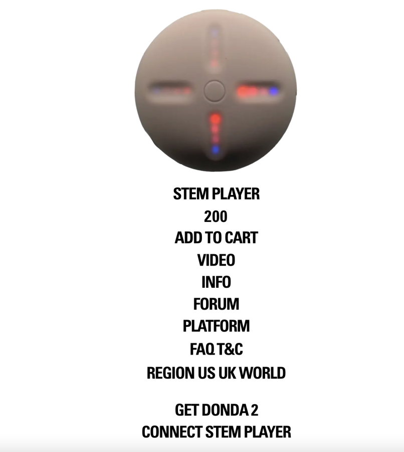 Depicted is the stem player as seen from the official site which includes the price indicated by the simple “200” label and the ability to click links that teach more about the iconic object. 