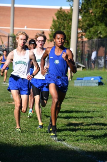 Sebastian Breton takes the lead during a cross country meet against Gaithersburg High School on September 29, 2021.