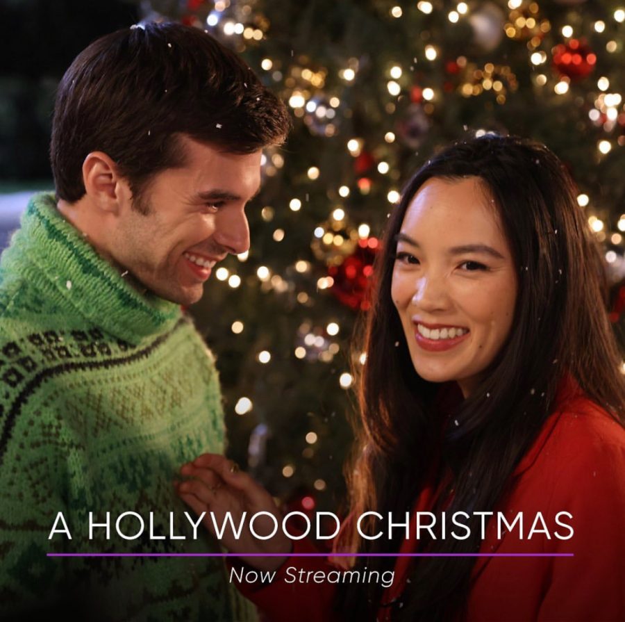 Christopher+gazes+at+Jessica+in+front+of+a+Christmas+tree+for+the+movie+poster+of+A+Hollywood+Christmas.