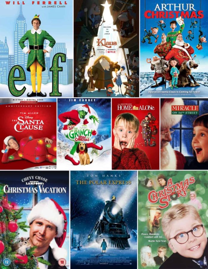 A+cover+of+classic+popular+Christmas+movies+to+watch%2C+including+Home+Alone%2C+Elf+and+The+Polar+Express.