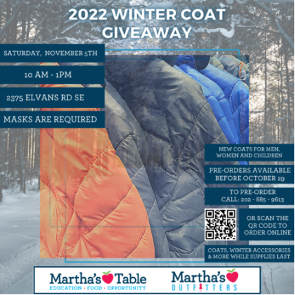Martha's Table provides food and other services to those in need. They also provide warm clothing in the early winter months